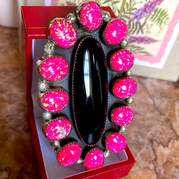 💚Native American Onyx Opal Ring 9 - Picture 1 of 6